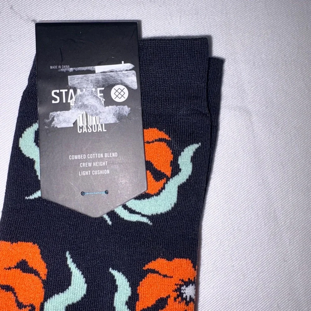 Stance Broadcast Floral Crew Socks Black Orange Large BLK NEW‎